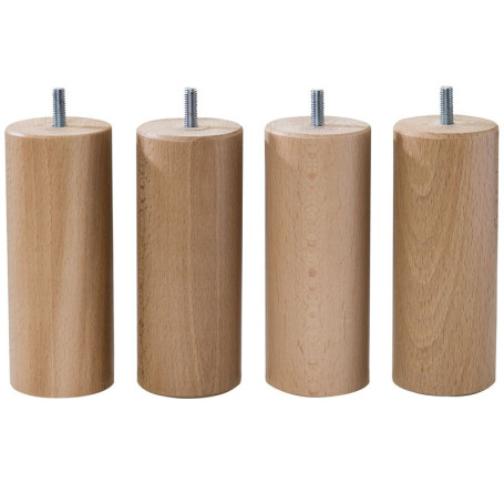 Pieds cylindriques J4 bois massif lot de 4 universel sommier