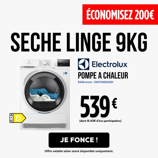 D&eacute;stockage s&egrave;che-linge pompe &agrave; chaleur Electrolux DelicateCare EW7HI6924SD 9 kg blanc